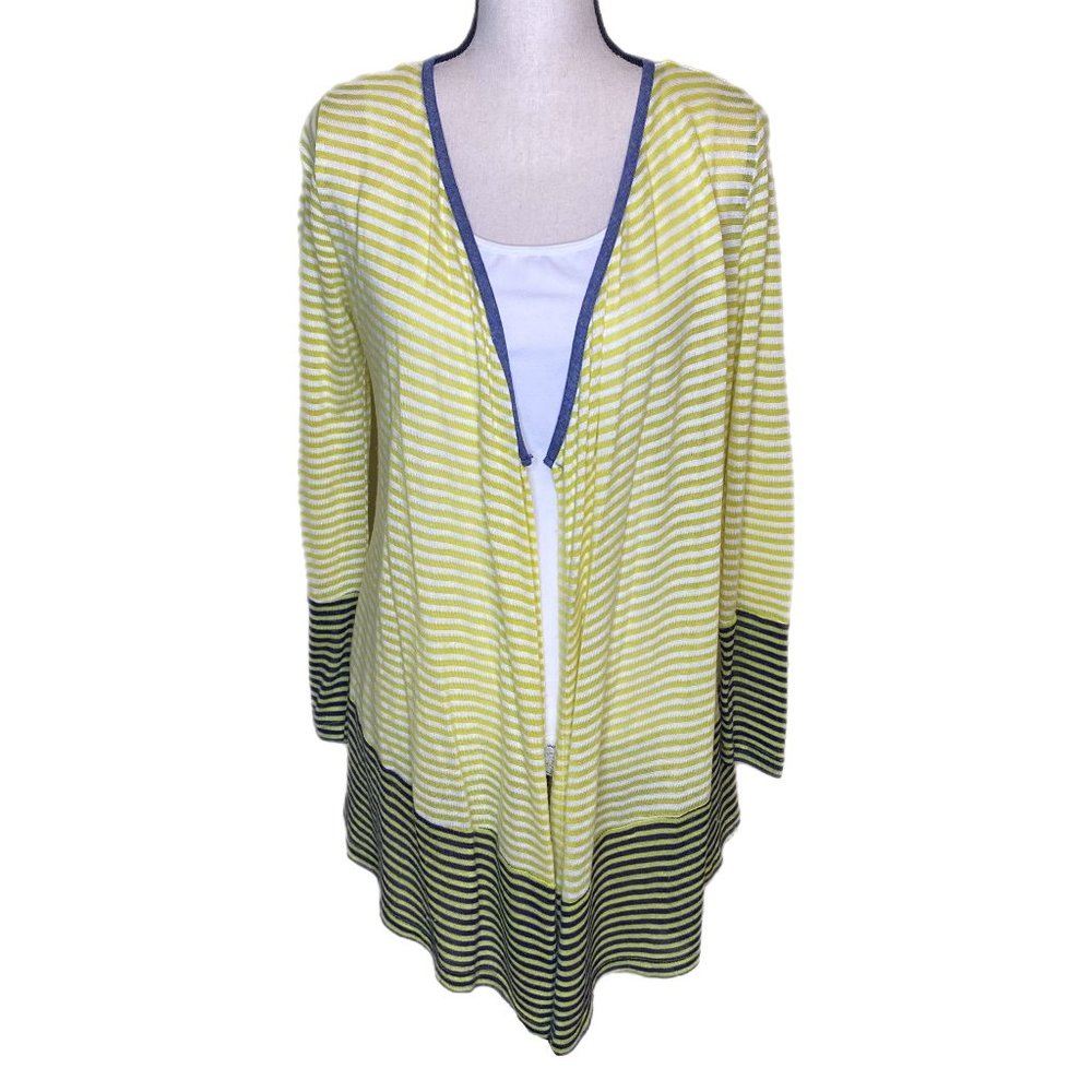 Chip & Pepper Yellow/White/Navy Open Cardigan Sweater